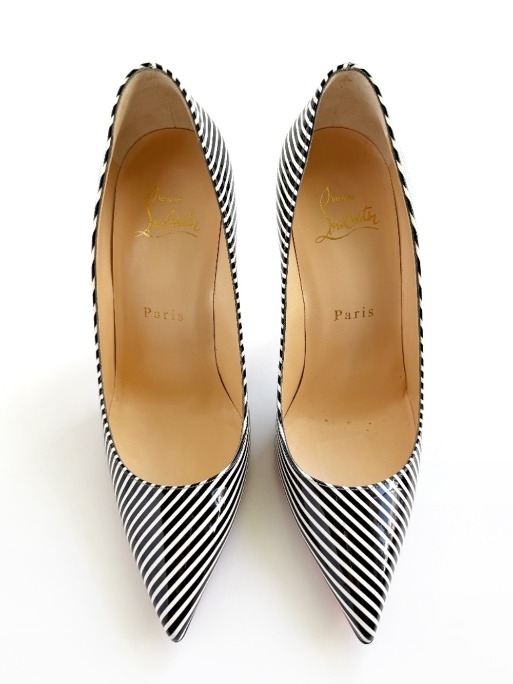 Christian Louboutin Décolleté 554 100 Patent Stripes Pumps EU 36 Black White - Picture 4 of 12